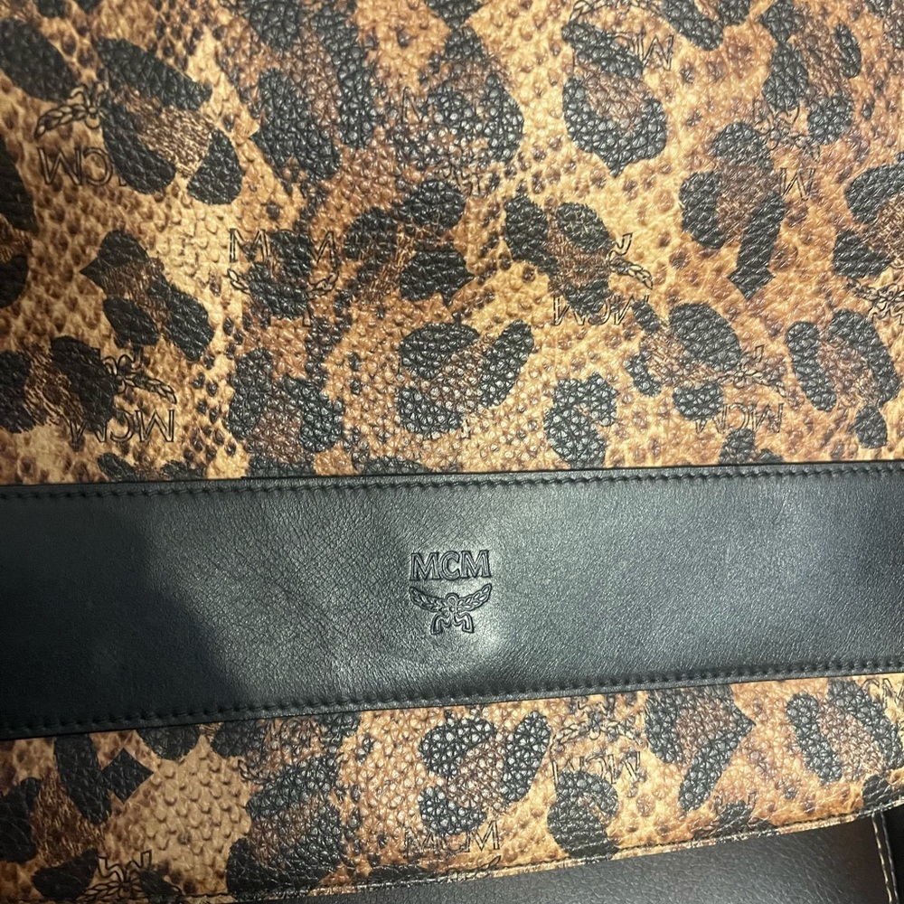 MCM Leopard Print Satchel with Black Trim and Gold Studs - Picture 2 of 9